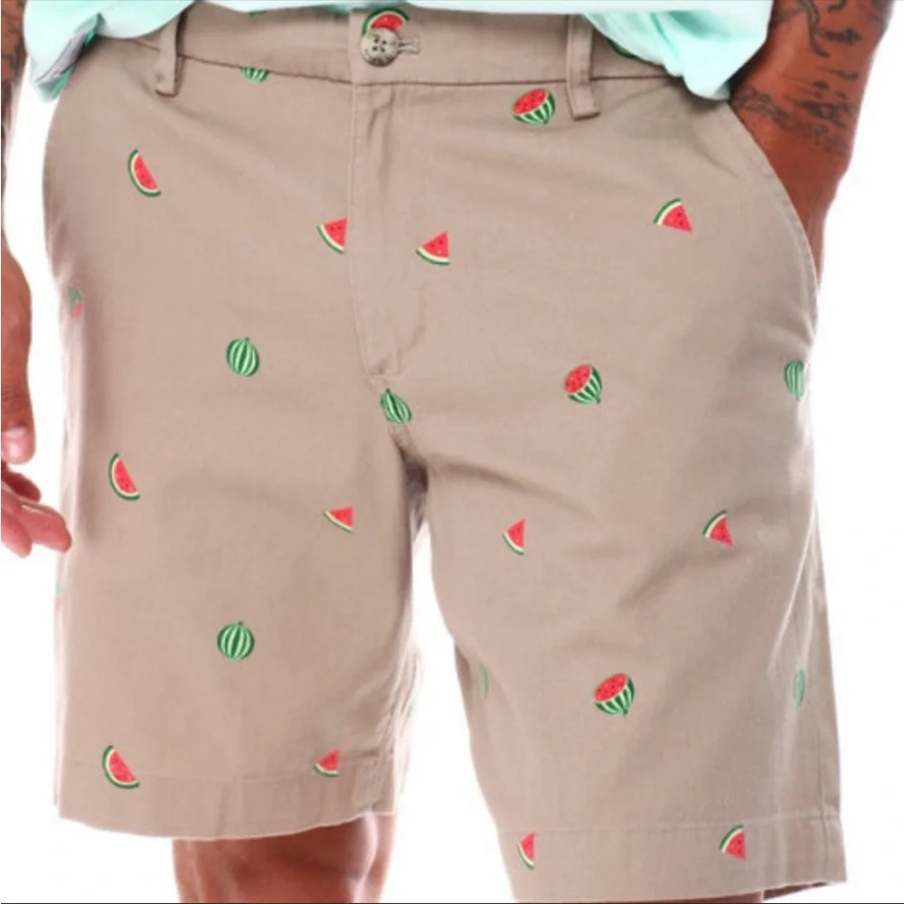 Chaps Coastland Wash Men's Vintage Khaki Watermelon Print Graphic Casual Shorts